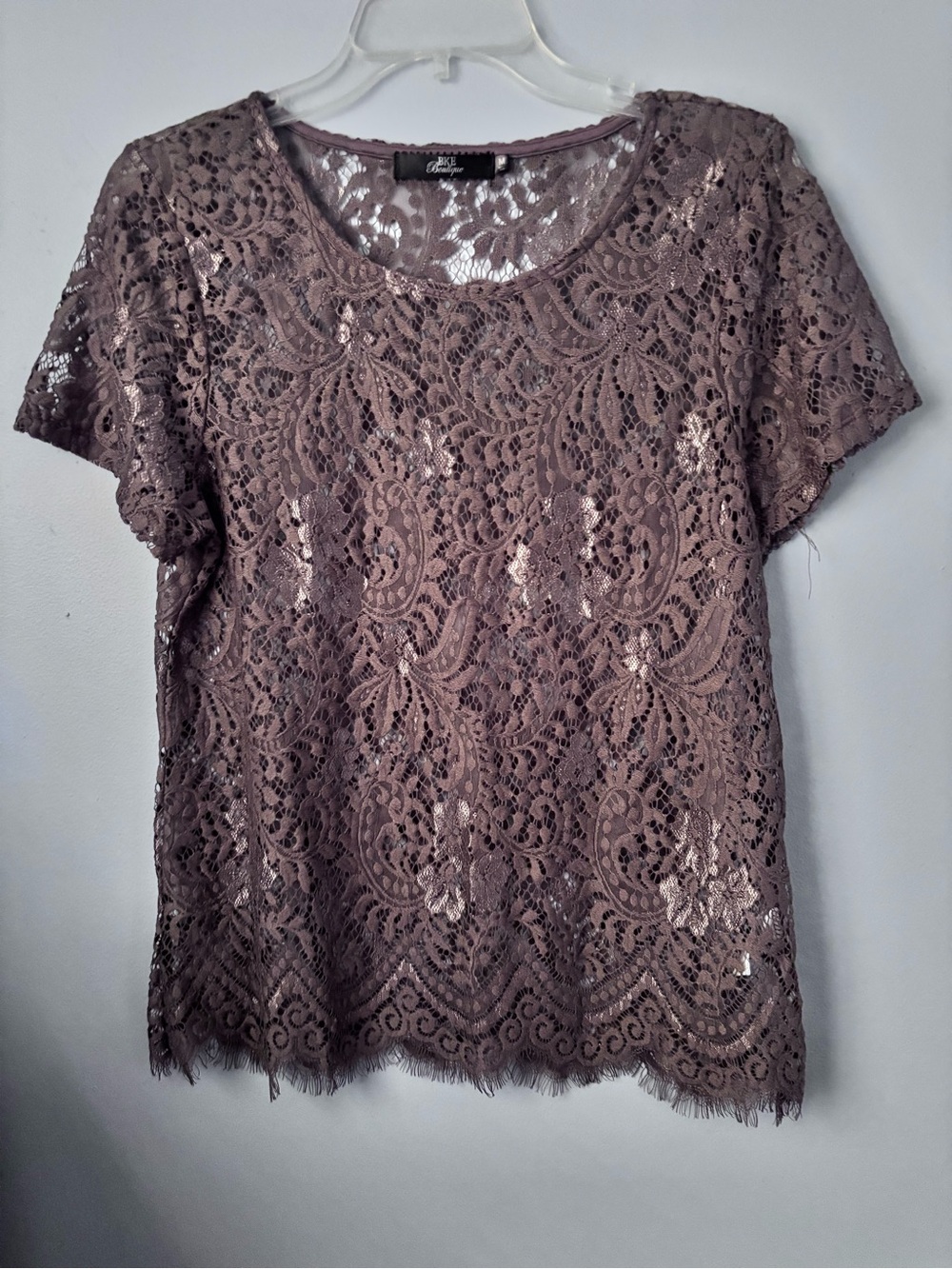 Lace Short Sleeve Top in Brown